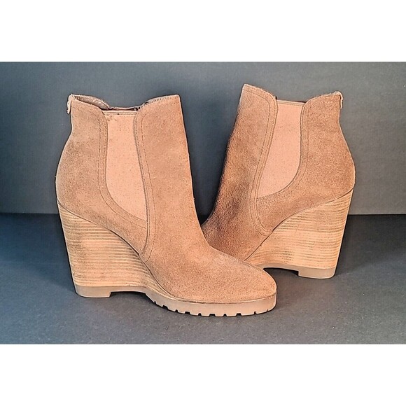 Michael Kors Thea Women Caramel Brown Suede Leather Wedge Chelsea Ankle Boot 8.5 - Picture 6 of 12